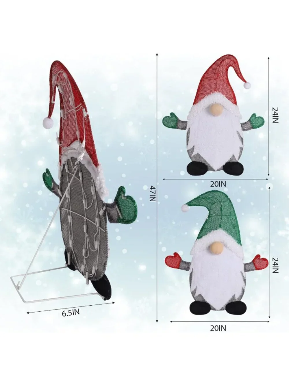 Set of 2 Lighted Christmas Tinsel Gnomes - 24